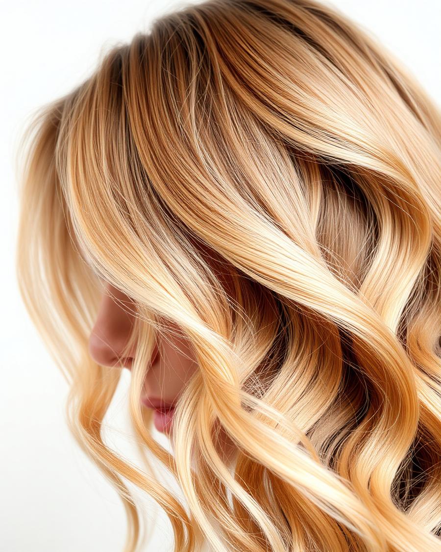 Honey balayage with soft waves