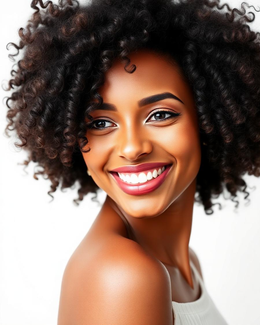 Defined natural curls shaped into a round cut