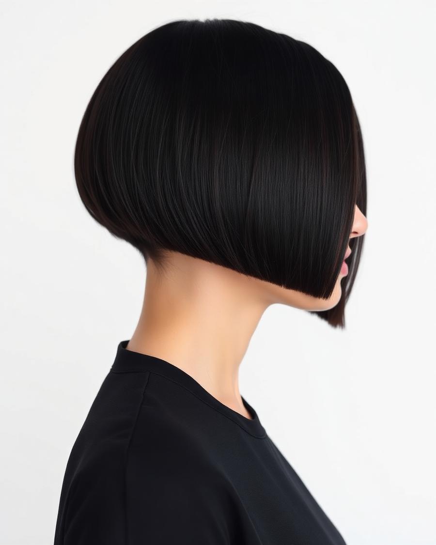 Sharp blunt bob haircut, side view